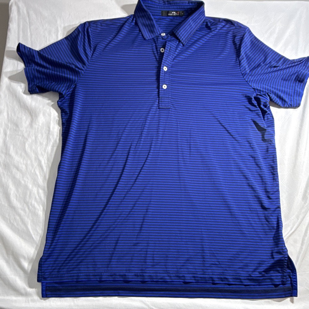 RLX Ralph Lauren Men's XL Blue/Black Striped Stretch Breathable Polo Shirt